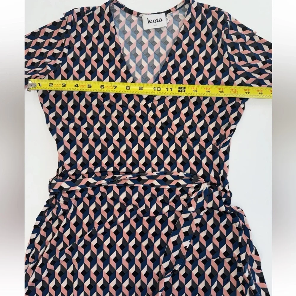 Leota Original Wrap Dress Geometric Handmade In USA navy blush Geometric Sm - Picture 5 of 10